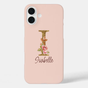 Coque Pour iPhone 16 Plus Lettre de nom personnalisée I Roses roses blush en