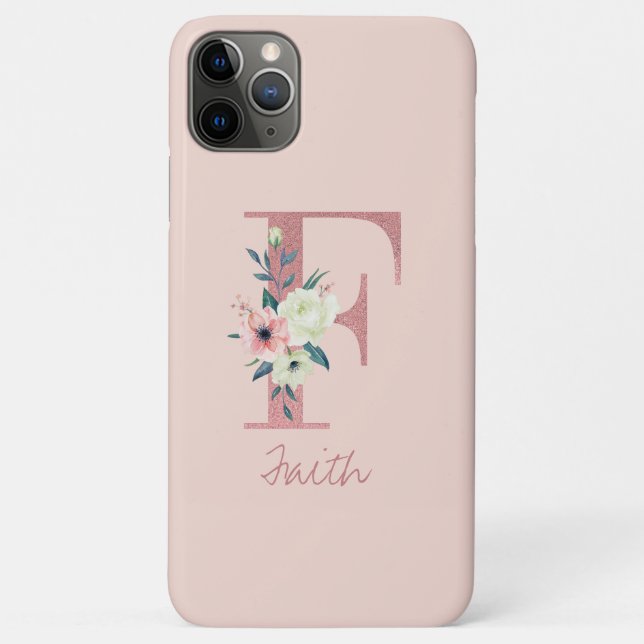 Coques Case-Mate iPhone LETTRE FLEURIE Parties scintillant rose monogramme (Dos)