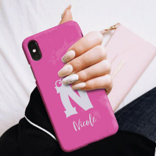 Coque Pour iPhone 16 Lettre initiale monogrammée en écriture nom rose