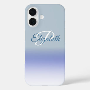 Coque Pour iPhone 16 Lettre initiale Ombre Blue Pastel Monogramme