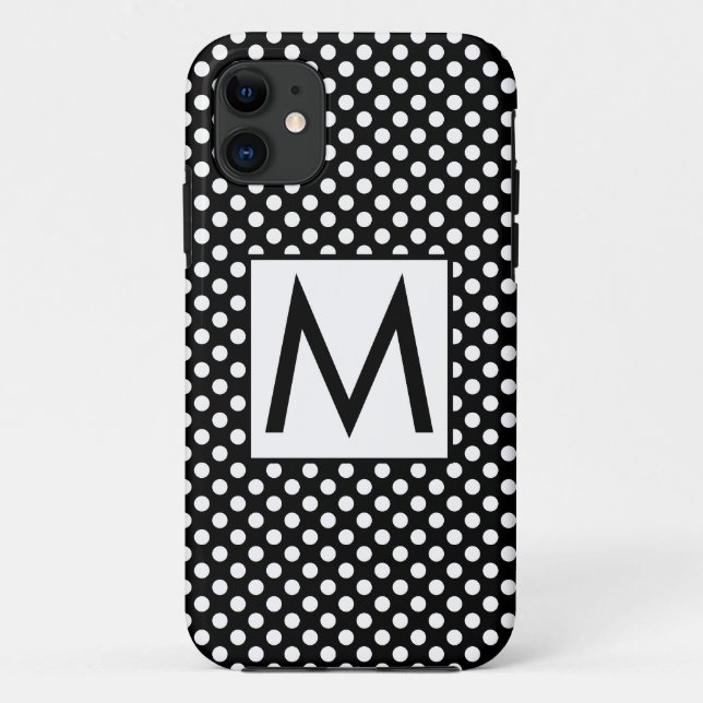 Coques Case-Mate iPhone LETTRE INITIALE Pois NOIRE BLANCHE (Dos)