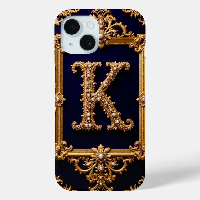 Coques Case-Mate iPhone Lettre luxueuse K dans un cadre doré orné (Verso)