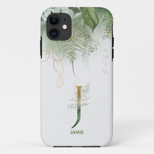 Coques Case-Mate iPhone Lettre monogramme J Elegant Ferns (Dos)
