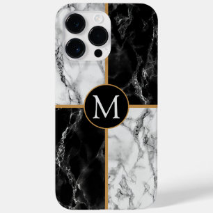Coque Case-Mate iPhone Lettre monogramme Noir Marbre Blanc Design de pier