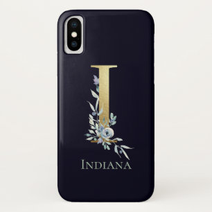 Case-Mate iPhone Case Lettre monogramme or I Bleu marine floral nom