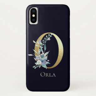 Case-Mate iPhone Case Lettre Monogramme Or O Bleu Marine Floral Nom