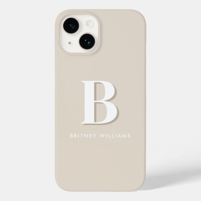 Coques Case-Mate iPhone Lettre neutre simple Taupe Monogramme initial (Verso)