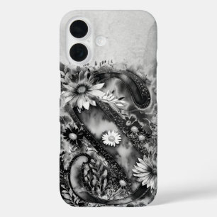 Coque Pour iPhone 16 LETTRE NOIRE ET BLANCHE S Aquarelle Florale Trippy