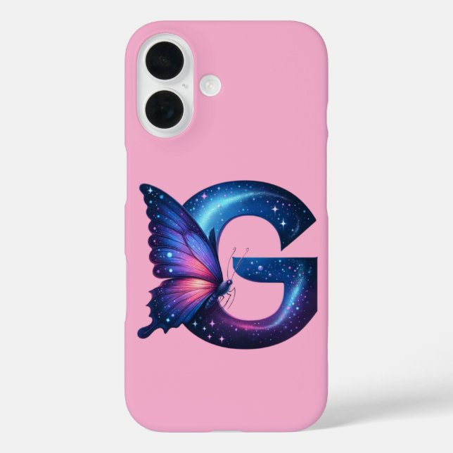 Coques Case-Mate iPhone Lettre papillon galaxie "G" Monogramme sur rose (Verso)