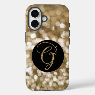 Coque Pour iPhone 16 LETTRE Parties scintillant or Dreamy Bokeh G MONog