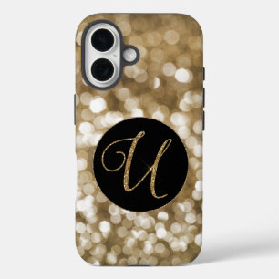 Coque Pour iPhone 16 LETTRE Parties scintillant or Dreamy Bokeh U Monog