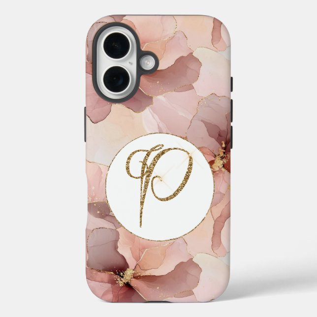 Coques Case-Mate iPhone Lettre Parties scintillant or rose pâle P (Verso)