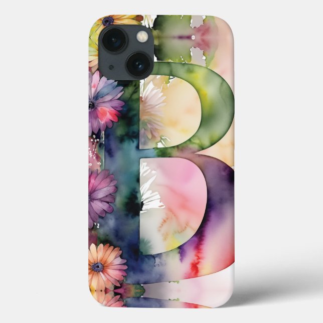 Coques Case-Mate iPhone Lettre personnalisée B Elégante aquarelle florale (Verso)