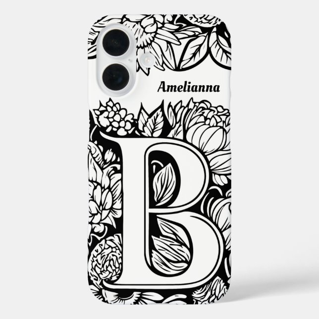 Coques Case-Mate iPhone Lettre personnalisée B Fleurs de tatouage noir bla (Verso)