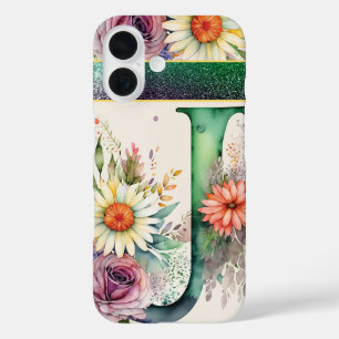 Coque Pour iPhone 16 Lettre personnalisée J Elégante aquarelle florale