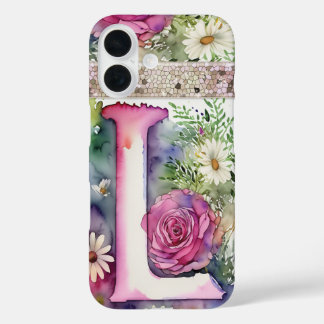 Coque Pour iPhone 16 Lettre personnalisée L Elégante aquarelle florale