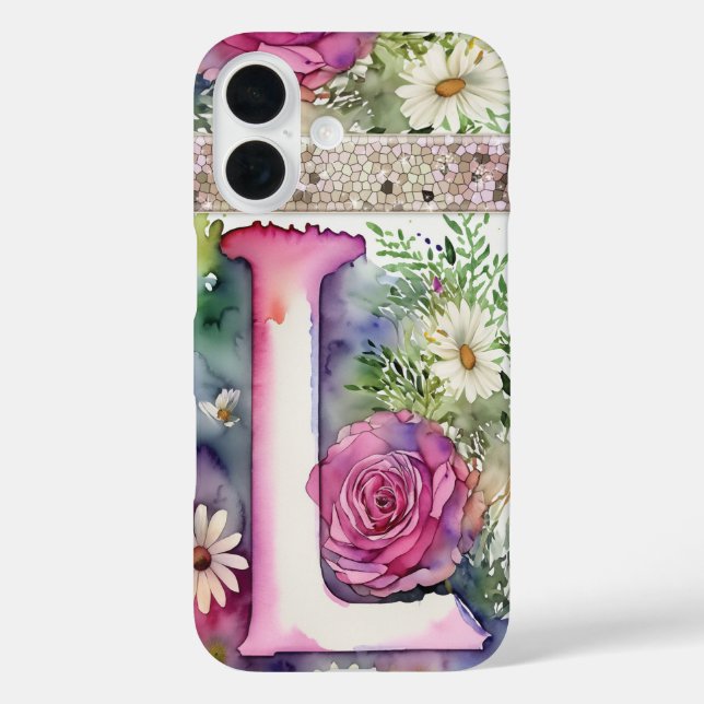Coques Case-Mate iPhone Lettre personnalisée L Elégante aquarelle florale (Verso)