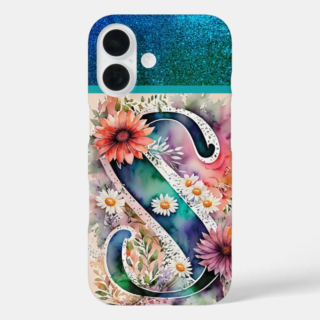 Coques Case-Mate iPhone LETTRE PERSONNALISÉE S Elégante Aquarelle Florale (Verso)