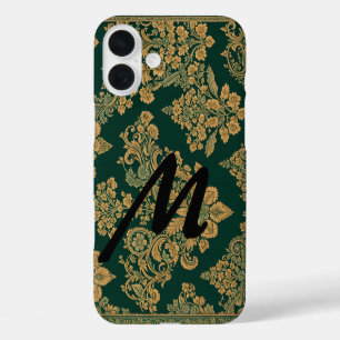 Coque Pour iPhone 16 Plus Lettre personnalisée sur iPhone vert fleuri 16 P