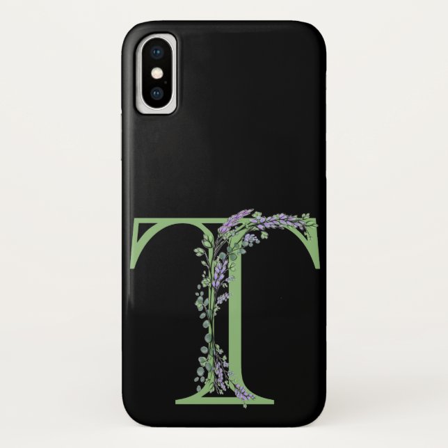 Coques Case-Mate iPhone Lettre T monogramme Lavender Eucalyptus (Dos)