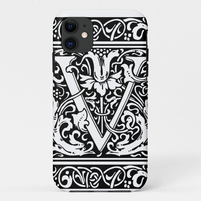 Coques Case-Mate iPhone Lettre V Monogramme médiéval Art Nouveau (Dos)