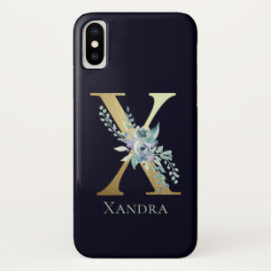 Case-Mate iPhone Case Lettre X Monogramme Or Luxe Fleur Bleu Nom