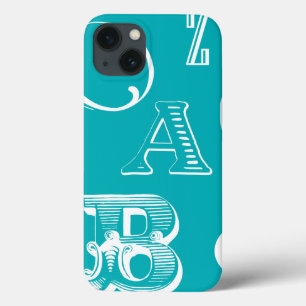 iPhone 13 Coque Lettres décoratives sur l'arrière - plan bleu