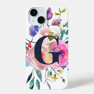 Coque Case-Mate iPhone Lever de soleil Boho Floral Monogramme Navy