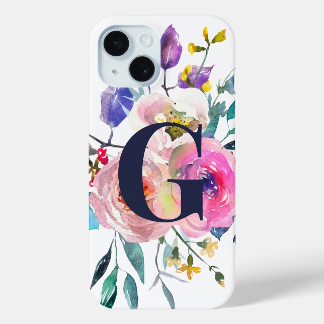 Coques Case-Mate iPhone Lever de soleil Boho Floral Monogramme Navy (Verso)