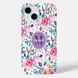 Coque Case-Mate iPhone Lever de soleil Boho Floral Violet et Blanc Monogr