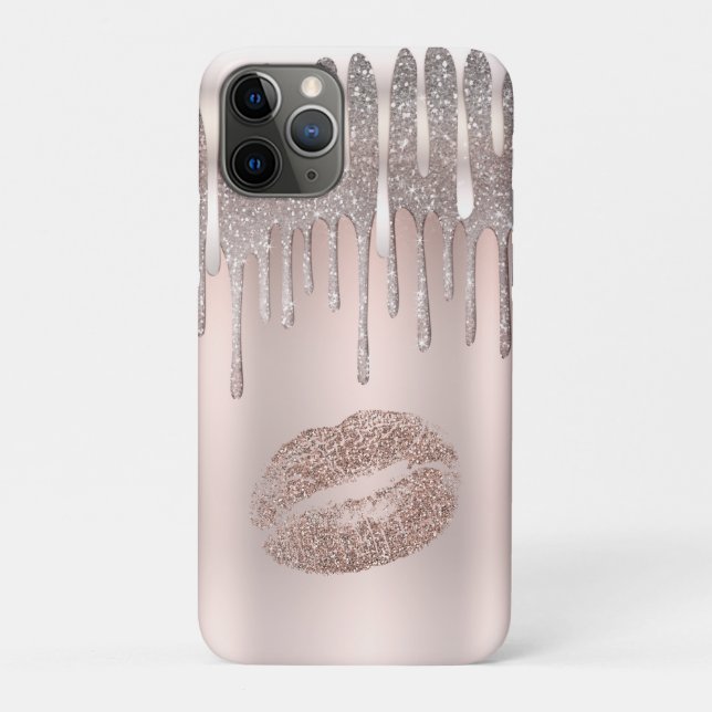 Coques Case-Mate iPhone Lèvres argent rose givré paillettes diamant scinti (Dos)