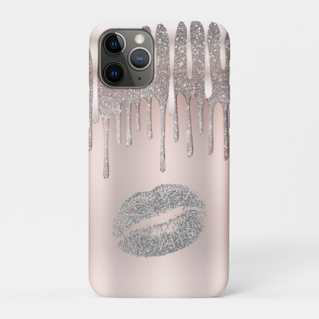 Coques Case-Mate iPhone Lèvres argentées roses glacées paillettes diamant  (Dos)