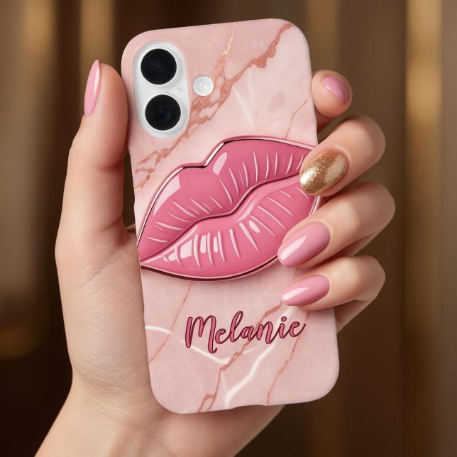 Coques Case-Mate iPhone Lèvres brillantes en marbre rose modelées (Créateur téléchargé)