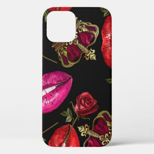 Case-Mate iPhone Case Lèvres de broderie, roses, couronne motif sans sou