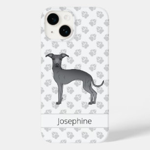 Coque Case-Mate iPhone Lévrier Italien Bleu Chien Mignon Avec Nom Personn