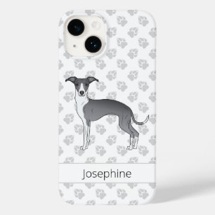Coque Case-Mate iPhone Lévrier Italien Bleu Et Blanc Avec Nom Personnalis