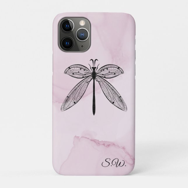 Coques Case-Mate iPhone Libellule Amoureux des insectes Monogramme rose (Dos)