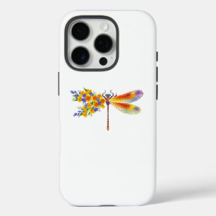 Coque iPhone 16 Pro libellule de fleurs jaunes