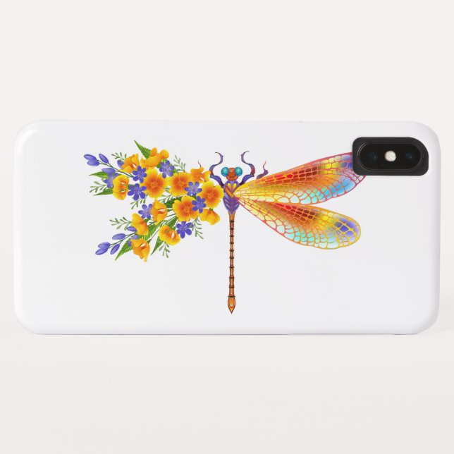 Coques Case-Mate iPhone libellule de fleurs jaunes (Dos (Horizontal))