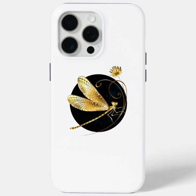 Coques Case-Mate iPhone libellule d'or en cercle noir (Verso)