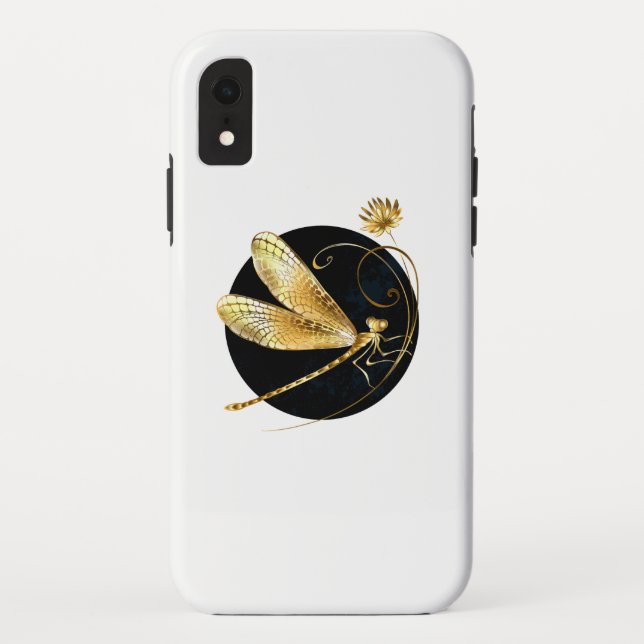 Coques Case-Mate iPhone libellule d'or en cercle noir (Dos)