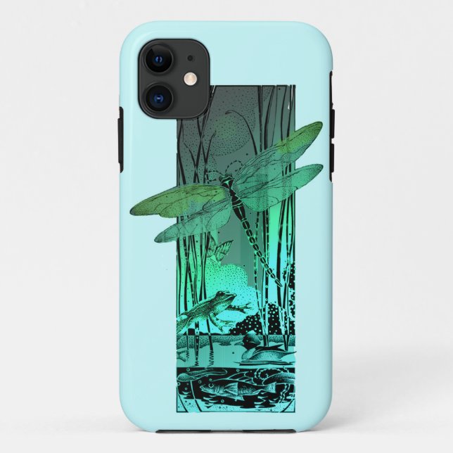 Coques Case-Mate iPhone Libellule et grenouille vertes dans l'étang (Dos)