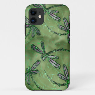Case-Mate iPhone Case Libellules à ailes violettes sur fond vert citron