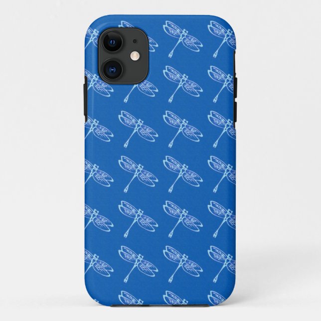 Coques Case-Mate iPhone libellules, bleu pâle sur bleu denim (Dos)