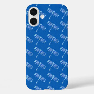 Coque Pour iPhone 16 Plus libellules, bleu pâle sur bleu denim