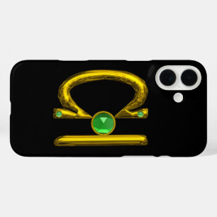 Coques iPhone 16 Plus LIBRA, Émeraude verte et or, Noir