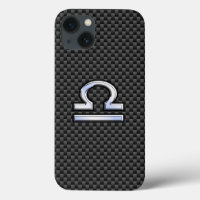 Libra Zodiac Sign on Black Carbon Fibre Print