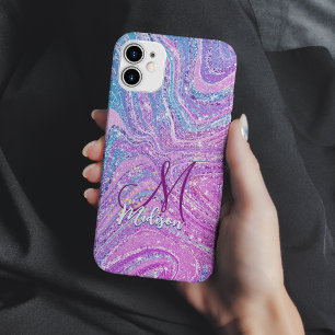 Coque Case-Mate iPhone Licorne arc-en-ciel pailletée art girly marbre