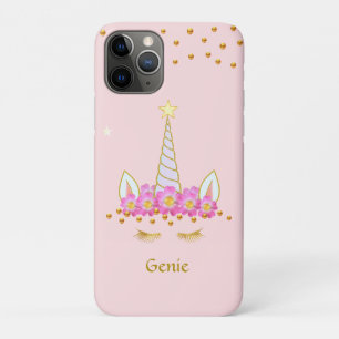 Case-Mate iPhone Case Licorne, confettis dorés et fleurs sur fond rose c