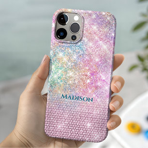 Coque Case-Mate iPhone licorne mignonne monogramme faux strass rose scint